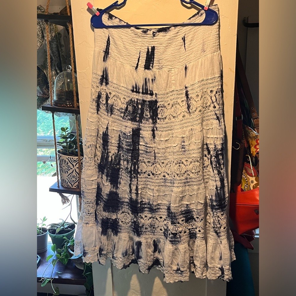 Cute Options tie dye and crochet maxi skirt